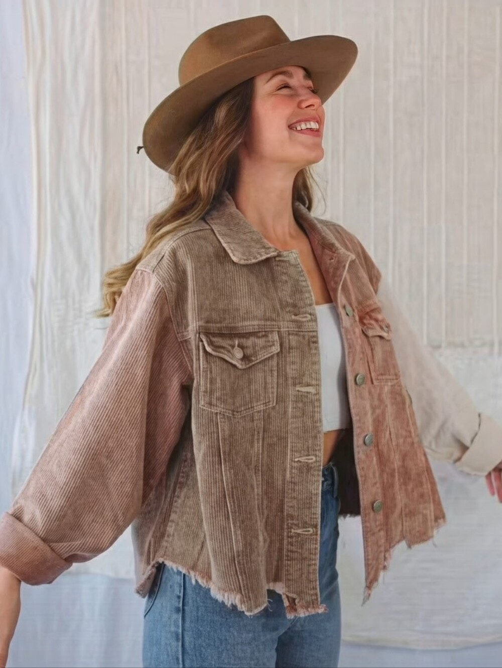 Court's General Store Corduroy Two-Tone Distressed Jacket - Brown/chestnut/cream